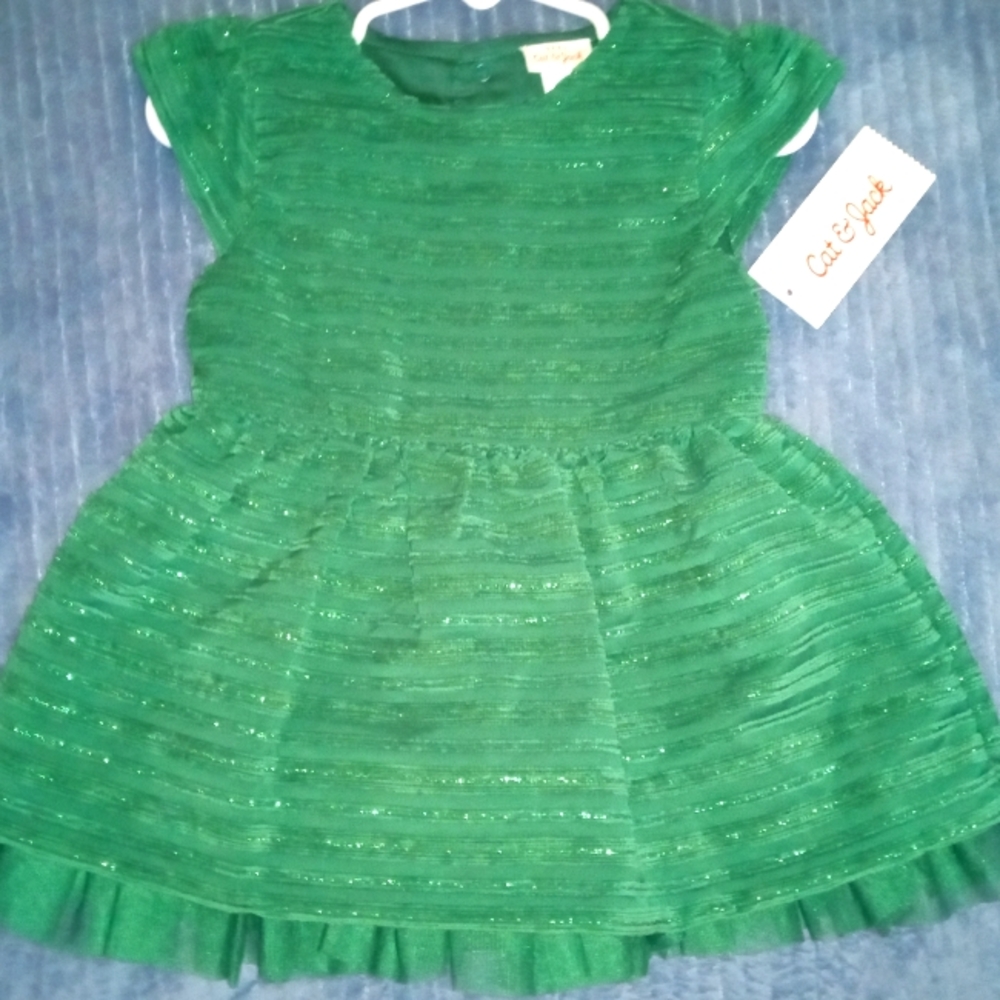 Cat & Jack Baby Girls Size 18 months Green Sparkly Dress with Diaper Cover